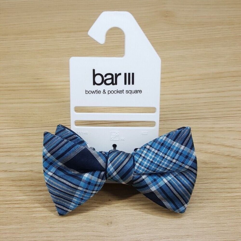BAR III Mens Blue Plaid Bow Tie $55